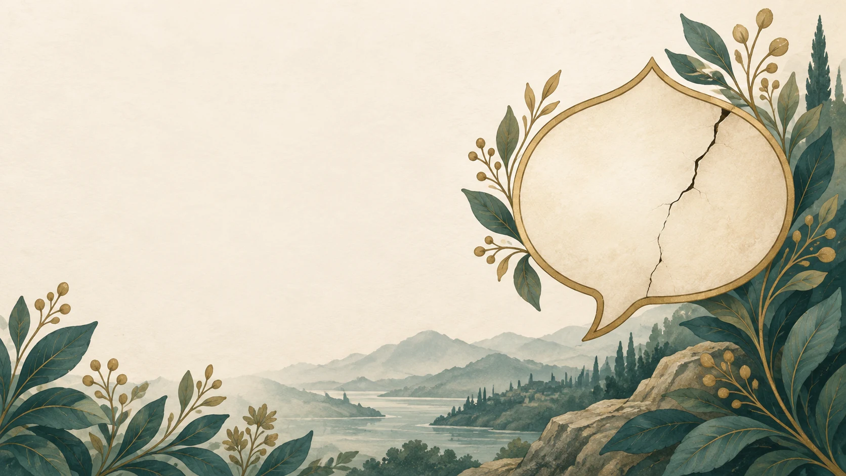 An ornate speech motif has a subtle fracture beneath its polished exterior.